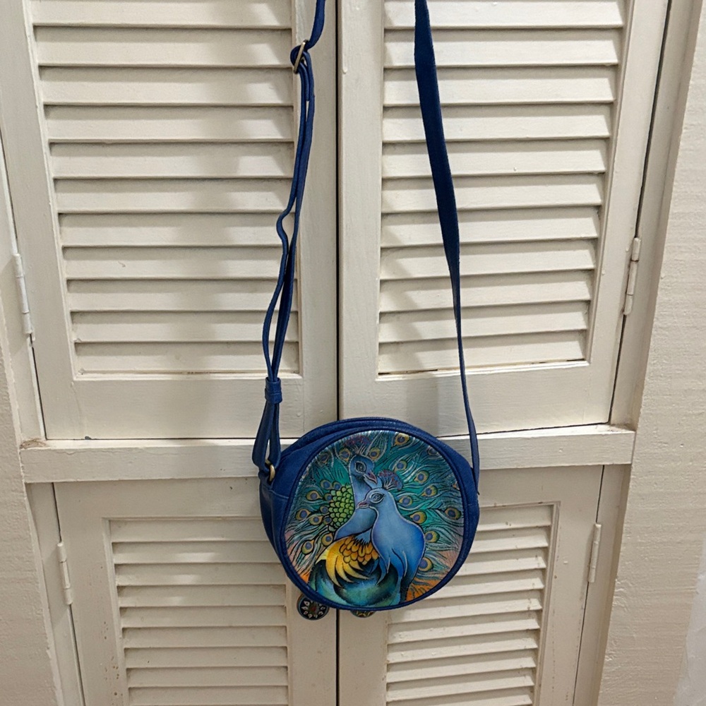 Sharif Blue Peacock Round Crossbody Bag - Picture 2 of 6